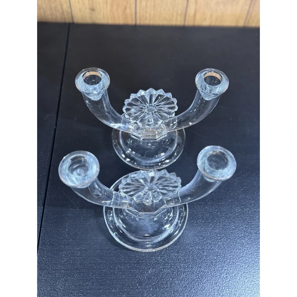 Pair Of ‎ Vintage Fostoria  Double Candelabra Candlestick Holders